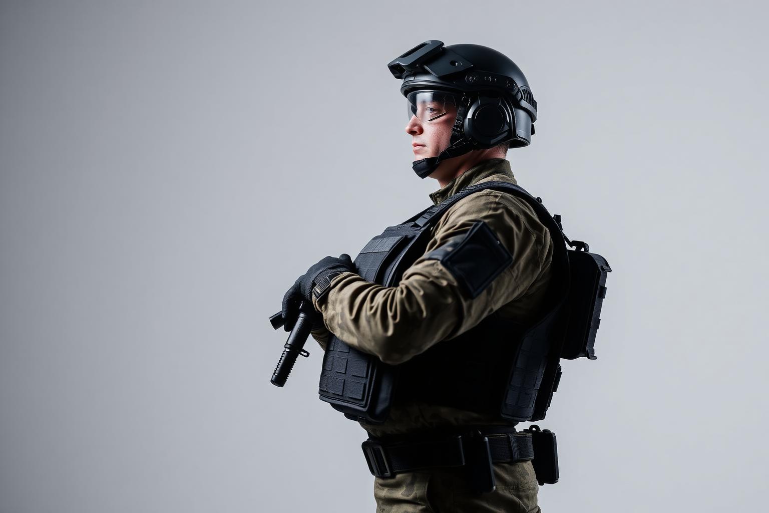 Service member in modern tactical gear and plate carrier