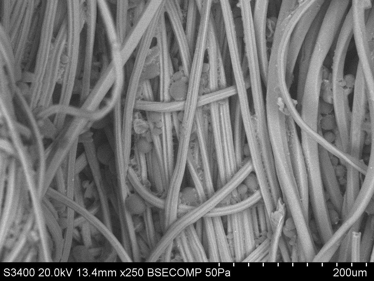 mPCM on textile fibers · 200 µm